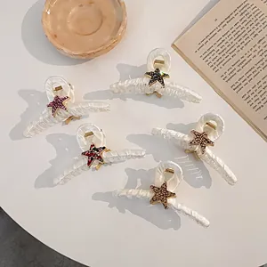 Lot de 5 pinces à cheveux étoiles en strass avec revêtement en tissu blanc élégant