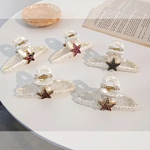 Lot de 5 pinces à cheveux élégantes avec strass en étoile et tissu plissé blanc