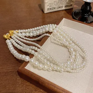 Elegante Collar de Perlas Artificiales de Imitación Francés Cierre de Aleación Chapado en Oro Choker Vintage para Mujer Joyería de Boda Fiesta