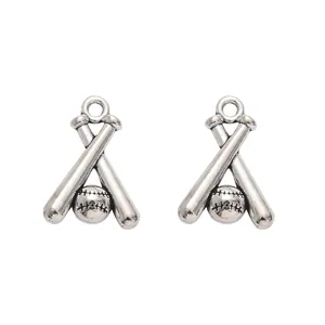 Antique silver baseball and crossed bats alloy charms for DIY jewelry and sports pendants