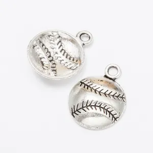 Pair of silver baseball pendants made of vintage alloy for DIY jewelry sports crafting