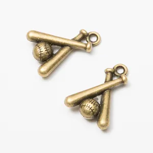 Vintage bronze baseball and bats pendants for DIY jewelry and sports accessories