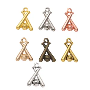 DIY retro alloy baseball pendants in seven metallic finishes for jewelry making