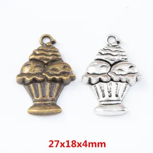 Vintage Alloy Ice Cream Cupcake Pendants For DIY Jewelry Making Antique Bronze Silver Charms For Necklace Keychain Accessory