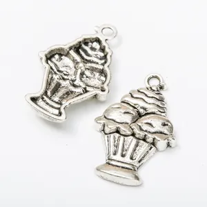 Vintage silver ice cream cupcake pendant charms for DIY jewelry making accessories