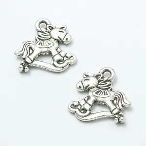 Antique silver rocking horse alloy charms for DIY jewelry making and craft projects