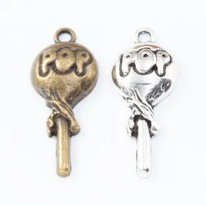 Vintage alloy lollipop pendants in bronze and silver finishes with POP engraving