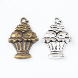 Retro vintage alloy ice cream cupcake pendants for DIY jewelry making in bronze and silver