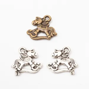 Vintage alloy rocking horse pendants in antique bronze and silver for DIY jewelry
