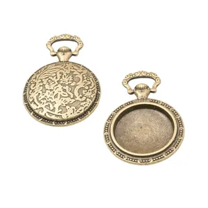 Vintage Bronzelegierung Uhr-Basisanhänger für DIY-Schmuckherstellung mit Relief-Details