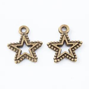 Vintage bronze alloy star charms with hollow center and beaded edges for DIY jewelry making