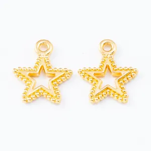Two gold hollow star pendants with beaded edges for DIY jewelry making on white background