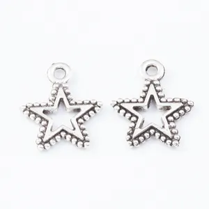 Set of two vintage alloy star pendants with beaded texture and hollow design for DIY jewelry