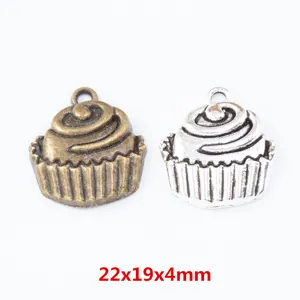 Vintage Alloy Cupcake Charms For DIY Necklace Bracelet Jewelry Making Antique Bronze Silver Pendants For Women Girls Accessory