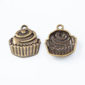 Vintage bronze cupcake alloy charms for DIY jewelry making featuring textured cream details