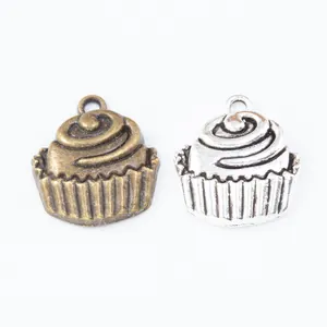 Vintage alloy cupcake pendants in bronze and silver finish for DIY jewelry making