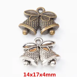 Ciondoli a Campana di Natale in Lega Vintage Con Fiocco DIY Accessori per Gioielli Antico Bronzo Argento Doppia Campana Decoro