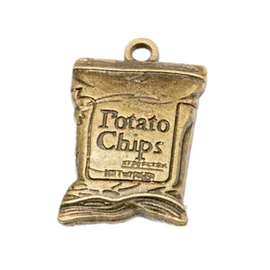 Pendentif sachet de chips vintage en alliage de bronze pour création de bijoux DIY