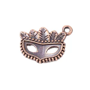 Pendentif masque rétro en alliage de cuivre avec texture plume pour création de bijoux