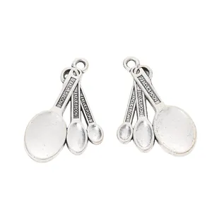 Retro silver alloy mini measuring spoon charms for DIY jewelry and vintage crafts