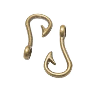 Retro bronze fish hook pendant charms for DIY jewelry making on white background
