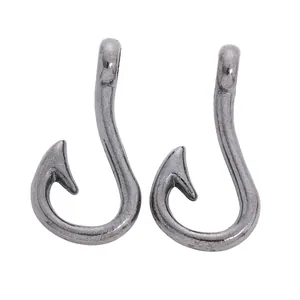 Vintage alloy fish hook pendants with antique silver finish for DIY jewelry making