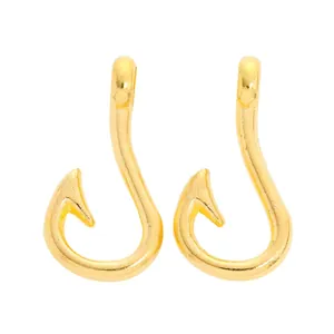 A pair of gold vintage fish hook pendants with smooth metallic finish for DIY jewelry