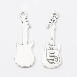 Pair of vintage silver zinc alloy guitar charms for DIY jewelry making and pendants