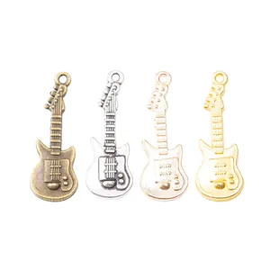 Vintage electric guitar alloy pendant charms in bronze, silver, rose gold and gold finishes