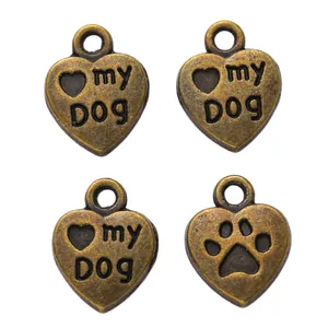 Ciondoli a cuore in lega di bronzo per DIY con incisione My DOG e impronta di zampa