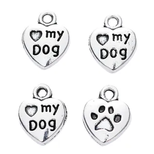 Ciondoli a cuore vintage in lega di zinco con incisione my Dog e zampa per gioielli DIY