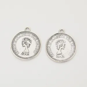 Vintage zinc alloy coin pendants featuring Queen Elizabeth profile for DIY jewelry making