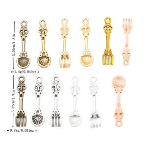 Vintage Zinc Alloy Spoon Fork Charms For Jewelry Making DIY Antique Bronze Silver Gold Tableware Pendants For Necklace