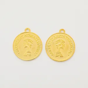 DIY gold zinc alloy coin pendants with Queen Elizabeth II relief for jewelry making