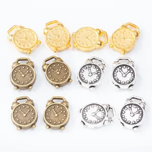 Vintage zinc alloy alarm clock pendants in gold silver and bronze finish for DIY jewelry