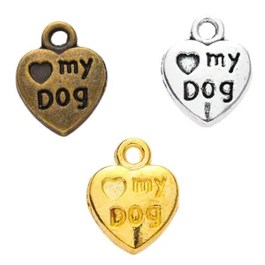 Tre ciondoli a cuore in lega di zinco con incisione 'my DOG' per gioielli fai-da-te