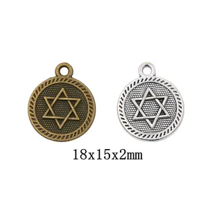Pendentifs Hexagramme Étoile de David Vintage en Alliage Rond Argent Antique Bronze Pour la Fabrication de Bijoux DIY Collier Bracelet