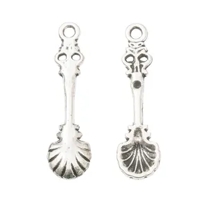 Vintage silver zinc alloy spoon pendants for DIY jewelry making accessories set