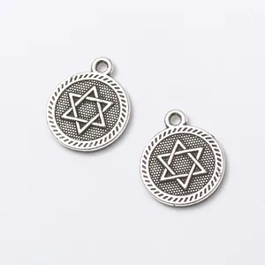 Paire de pendentifs hexagrammes en argent antique en alliage de zinc pour bijoux DIY