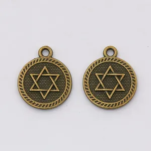 Pendentif rétro en alliage de zinc avec étoile de David et finition bronze antique