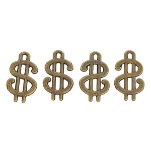 Set di quattro ciondoli a segno di dollaro in bronzo antico per gioielli fai da te