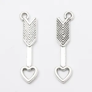 Silver alloy heart arrow charms for DIY necklace making with hollow heart design