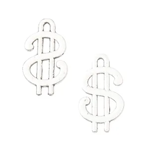 Ciondoli segno dollaro in lega di zinco argento con finitura opaca vintage per gioielli