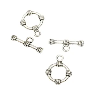 Antique silver DIY alloy toggle clasps for jewelry making with textured toggle and ring