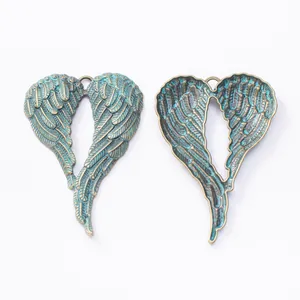 Pendentifs ailes d'ange en forme de cœur bronze avec patine verte pour création bijoux DIY