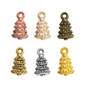 Set of six colorful zinc alloy Christmas tree charms for DIY jewelry making and crafts
