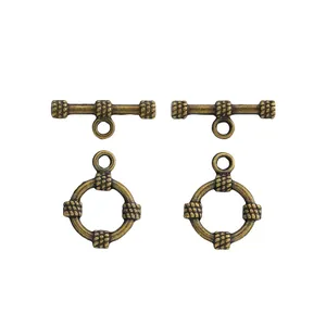Set of two vintage bronze alloy OT toggle clasps for DIY jewelry making accessories