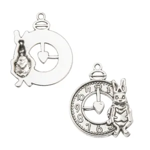 Vintage silver alloy rabbit and clock pendant charms for DIY jewelry making accessories