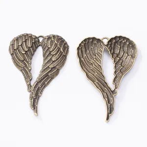 Pendentifs ailes d'ange en forme de cœur style vintage en alliage bronze avec plumes fines