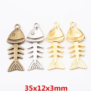 Vintage Fischgräte Anhänger Aus Legierung Für Schmuckherstellung Antik Bronze Silber Gold Metall Charms Für Halsketten Bastelzubehör